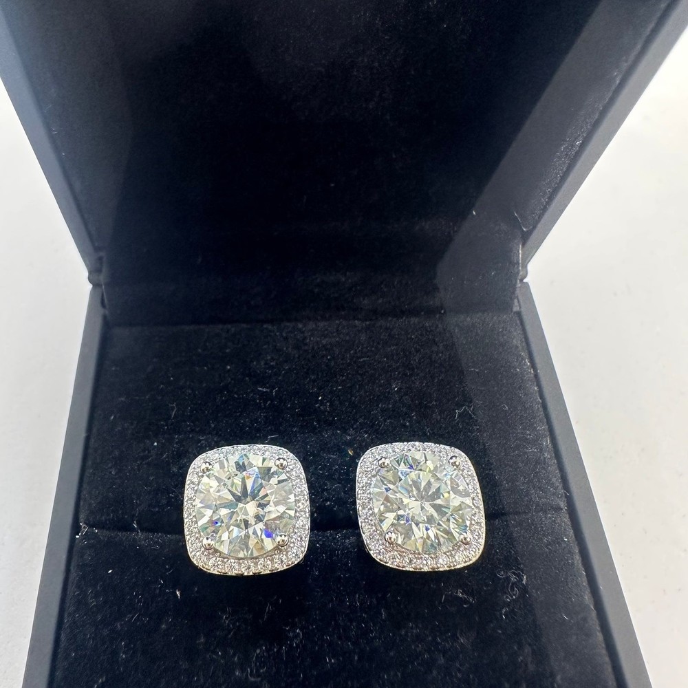 Huge GRA Moissanite Diamond Earrings Micro Pave Halo Set 18K White Finish 6 Ct - Picture 8 of 12